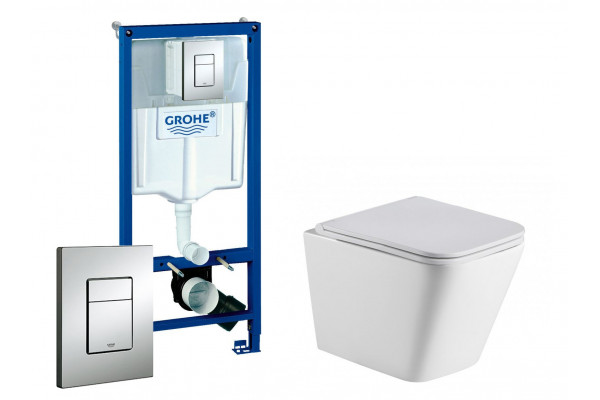 Комплект 3 в 1 инсталляция Grohe Rapid SL + унитаз WeltWasser Gelbach 004 GL-WT + кнопка хром в современном стиле