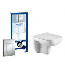 Комплект 3 в 1 инсталляция Grohe Rapid SL + унитаз WeltWasser Kehlbach 004 GL-WT + кнопка хром в современном стиле