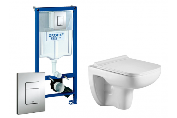 Комплект 3 в 1 инсталляция Grohe Rapid SL + унитаз WeltWasser Kehlbach 004 GL-WT + кнопка хром в современном стиле