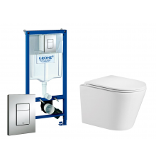 Комплект 3 в 1 инсталляция Grohe Rapid SL + унитаз WeltWasser Salzbach 004 GL-WT + кнопка хром в современном стиле