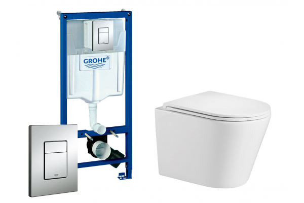 Комплект 3 в 1 инсталляция Grohe Rapid SL + унитаз WeltWasser Salzbach 004 GL-WT + кнопка хром в современном стиле