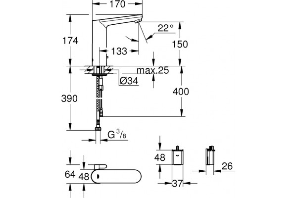 Смеситель для раковины Grohe Eurosmart Cosmopolitan E 36422000 сенсорный, хром