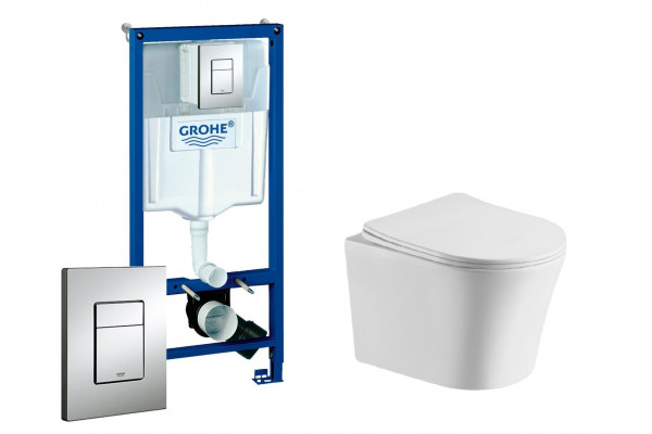 Комплект 3 в 1 инсталляция Grohe Rapid SL + Подвесной унитаз Cerutti Spa Adige Aria + кнопка хром в современном стиле