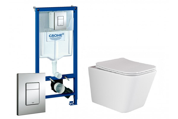 Комплект 3 в 1 инсталляция Grohe Rapid SL + Унитаз подвесной Ceramica Nova Metric Rimless + кнопка хром в современном стиле