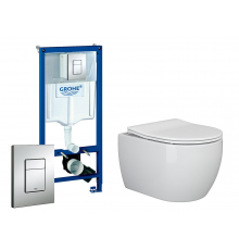 Комплект 3 в 1 инсталляция Grohe Rapid SL + Унитаз подвесной Ceramica Nova Play + кнопка хром в современном стиле