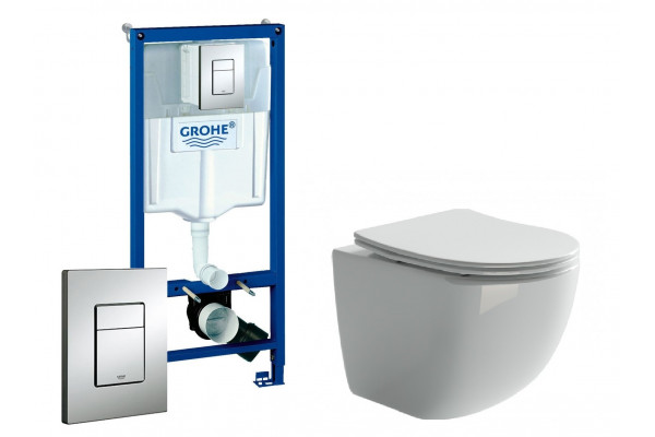 Комплект 3 в 1 инсталляция Grohe Rapid SL +  Унитаз подвесной Ceramica Nova Forma + кнопка хром в современном стиле