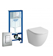 Комплект 3 в 1 инсталляция Grohe Rapid SL + Унитаз подвесной Grossman GR-4455S + кнопка хром в современном стиле