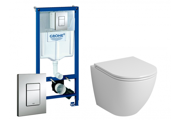 Комплект 3 в 1 инсталляция Grohe Rapid SL + Унитаз подвесной Grossman GR-4455S + кнопка хром в современном стиле