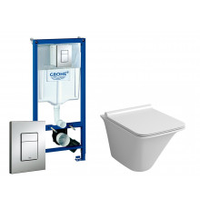 Комплект 3 в 1 инсталляция Grohe Rapid SL + Унитаз подвесной Grossman GR-4413S + кнопка хром в современном стиле