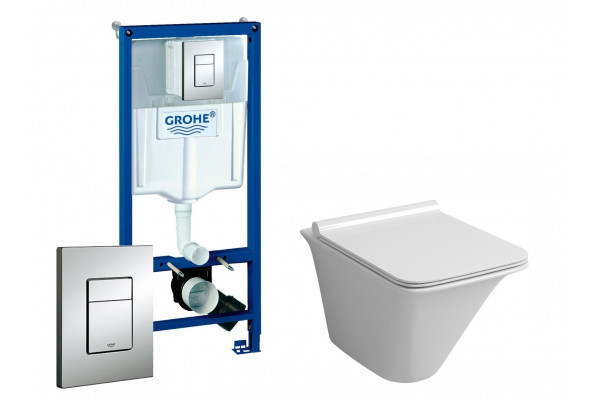 Комплект 3 в 1 инсталляция Grohe Rapid SL + Унитаз подвесной Grossman GR-4413S + кнопка хром в современном стиле