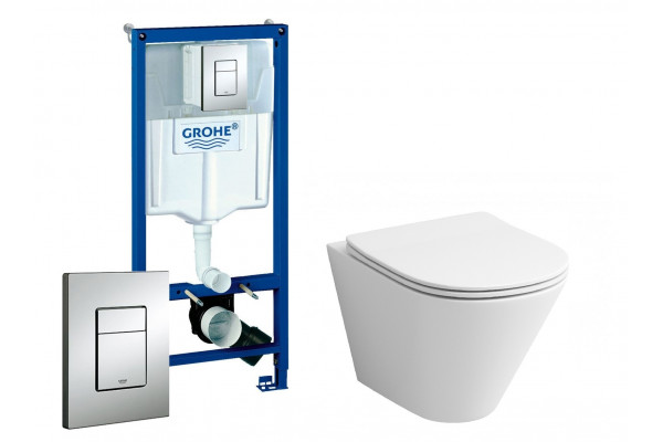Комплект 3 в 1 инсталляция Grohe Rapid SL + Унитаз подвесной Grossman GR-4477S + кнопка хром в современном стиле