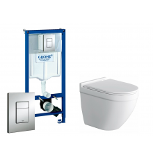 Комплект 3 в 1 инсталляция Grohe Rapid SL + Унитаз подвесной Owl 1975 Cirkel-H TOWLT190101 + кнопка хром в современном стиле