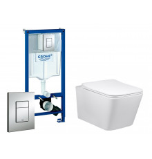 Комплект 3 в 1 инсталляция Grohe Rapid SL + Унитаз подвесной Vincea Q-Line + кнопка хром в современном стиле