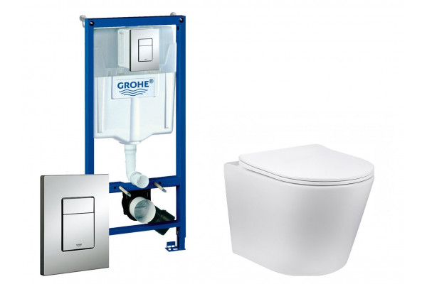 Комплект 3 в 1 инсталляция Grohe Rapid SL + Унитаз подвесной Vincea Piatti + кнопка хром в современном стиле