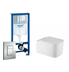 Комплект 3 в 1 инсталляция Grohe Rapid SL + Унитаз подвесной Vincea Ultra Rimless + кнопка хром в современном стиле