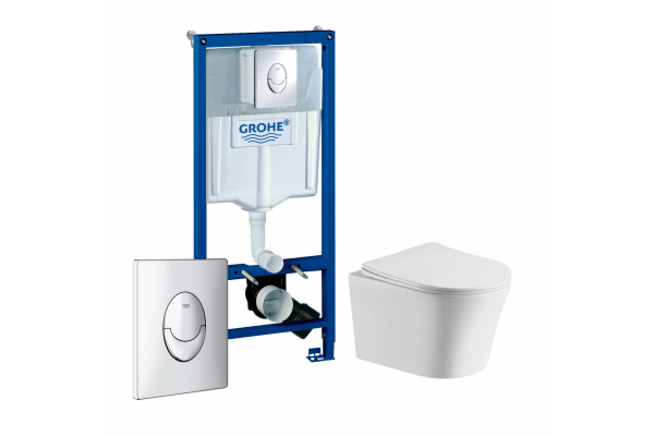 Комплект 3 в 1 инсталляция Grohe Rapid SL + унитаз Cerutti Spa Adige Aria CT7837 + кнопка Skate Air в современном стиле