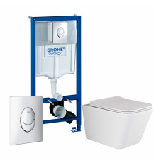 Комплект 3 в 1 инсталляция Grohe Rapid SL + Унитаз подвесной Ceramica Nova Metric Rimless CN3007 + кнопка Skate Air в современном стиле