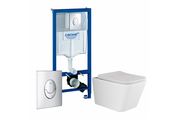 Комплект 3 в 1 инсталляция Grohe Rapid SL + Унитаз подвесной Ceramica Nova Metric Rimless CN3007 + кнопка Skate Air в современном стиле