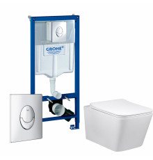 Комплект 3 в 1 инсталляция Grohe Rapid SL + Унитаз Vincea Q-Line VT1-12 + кнопка Skate Air в современном стиле