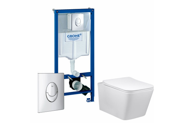 Комплект 3 в 1 инсталляция Grohe Rapid SL + Унитаз Vincea Q-Line VT1-12 + кнопка Skate Air в современном стиле