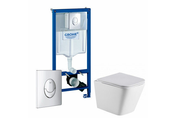 Комплект 3 в 1 инсталляция Grohe Rapid SL + Подвесной унитаз WeltWasser Gelbach 004 GL-WT + кнопка Skate Air в современном стиле