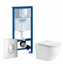 Комплект 3 в 1 инсталляция Grohe Rapid SL + Подвесной унитаз WeltWasser Merzbach 041 GL-WT + кнопка Skate Air в современном стиле