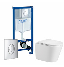 Комплект 3 в 1 инсталляция Grohe Rapid SL + Подвесной унитаз WeltWasser Salzbach 004 GL-WT + кнопка Skate Air в современном стиле