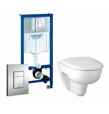 Комплект 3 в 1 инсталляция Grohe Rapid SL + Унитаз подвесной Geberit Renova 500.801.00.1 + кнопка хром в современном стиле