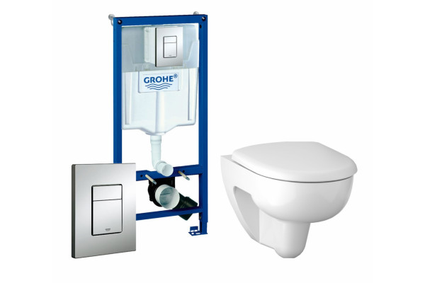 Комплект 3 в 1 инсталляция Grohe Rapid SL + Унитаз подвесной Geberit Renova 500.801.00.1 + кнопка хром в современном стиле