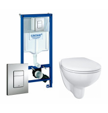 Комплект 3 в 1 инсталляция Grohe Rapid SL + Унитаз подвесной Grohe Bau Ceramic 39351000 + кнопка хром в современном стиле