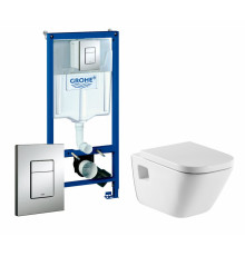 Комплект 3 в 1 инсталляция Grohe Rapid SL + Унитаз подвесной Roca Gap + кнопка хром в современном стиле