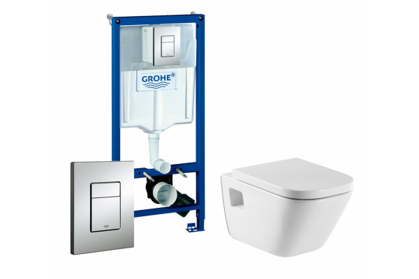 Комплект 3 в 1 инсталляция Grohe Rapid SL + Унитаз подвесной Roca Gap + кнопка хром в современном стиле