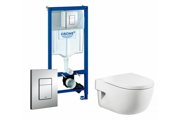 Комплект 3 в 1 инсталляция Grohe Rapid SL + Унитаз подвесной Roca Meridian-N + кнопка хром в современном стиле
