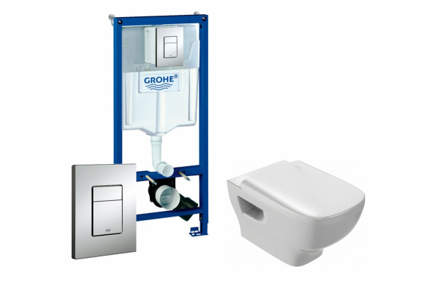 Комплект 3 в 1 инсталляция Grohe Rapid SL + Унитаз подвесной Jacob Delafon Struktura EDE102-00 + кнопка хром в современном стиле