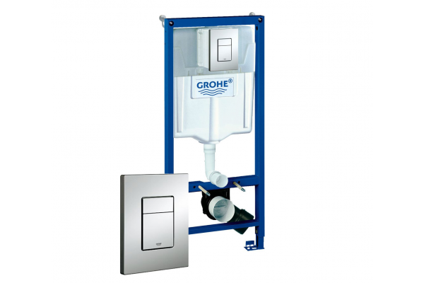 Комплект 3 в 1 инсталляция Grohe Rapid SL + Унитаз подвесной Jacob Delafon Struktura EDE102-00 + кнопка хром в современном стиле