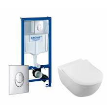 Комплект 3 в 1 инсталляция Grohe Rapid SL + Унитаз подвесной Villeroy & Boch Subway 2.0 5614R201 + кнопка Skate Air в современном стиле