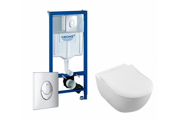 Комплект 3 в 1 инсталляция Grohe Rapid SL + Унитаз подвесной Villeroy & Boch Subway 2.0 5614R201 + кнопка Skate Air в современном стиле