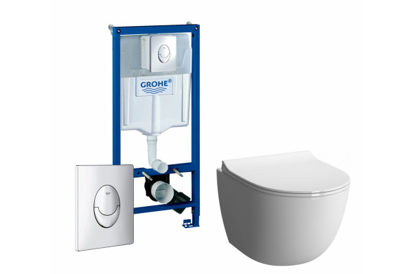Комплект 3 в 1 инсталляция Grohe Rapid SL +  Унитаз подвесной VitrA Sento 7748В003-0075 + кнопка Skate Air в современном стиле
