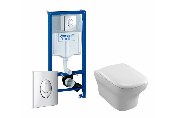 Комплект 3 в 1 инсталляция Grohe Rapid SL + Унитаз подвесной Jacob Delafon Vox EDM102-00 + кнопка Skate Air в современном стиле
