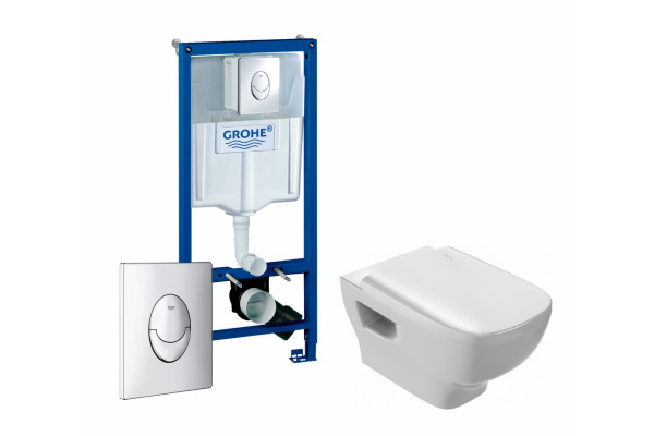 Комплект 3 в 1 инсталляция Grohe Rapid SL + Унитаз подвесной Jacob Delafon Struktura EDE102-00 + кнопка Skate Air в современном стиле