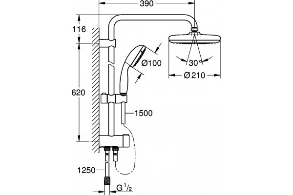 Душевая стойка Grohe Vitalio Start 26382001 хром, штанга 78.7 см