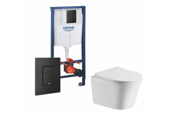 Комплект 3 в 1 инсталляция Grohe Rapid SL + Унитаз подвесной Cerutti Spa Adige Aria CT7837 + кнопка черная в современном стиле