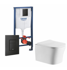 Комплект 3 в 1 инсталляция Grohe Rapid SL + Подвесной унитаз Cerutti Spa Marmolada aria CT7778 + кнопка черная в современном стиле