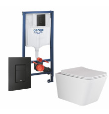 Комплект 3 в 1 инсталляция Grohe Rapid SL + Унитаз подвесной Ceramica Nova Metric Rimless CN3007 + кнопка черная в современном стиле