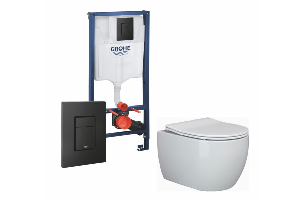 Комплект 3 в 1 инсталляция Grohe Rapid SL + Унитаз подвесной Ceramica Nova Play CN3001 + кнопка черная в современном стиле