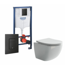 Комплект 3 в 1 инсталляция Grohe Rapid SL + Унитаз подвесной Ceramica Nova Forma CN3009 + кнопка черная в современном стиле