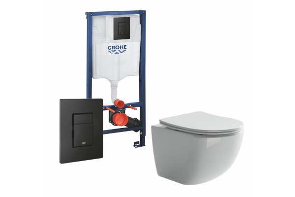 Комплект 3 в 1 инсталляция Grohe Rapid SL + Унитаз подвесной Ceramica Nova Forma CN3009 + кнопка черная в современном стиле
