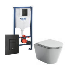 Комплект 3 в 1 инсталляция Grohe Rapid SL + Унитаз подвесной Ceramica Nova Forma CN3011 + кнопка черная в современном стиле