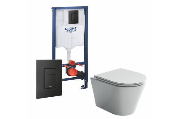 Комплект 3 в 1 инсталляция Grohe Rapid SL + Унитаз подвесной Ceramica Nova Forma CN3011 + кнопка черная в современном стиле