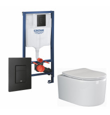 Комплект 3 в 1 инсталляция Grohe Rapid SL + Унитаз подвесной Ceramica Nova Moments CN3003 + кнопка черная в современном стиле